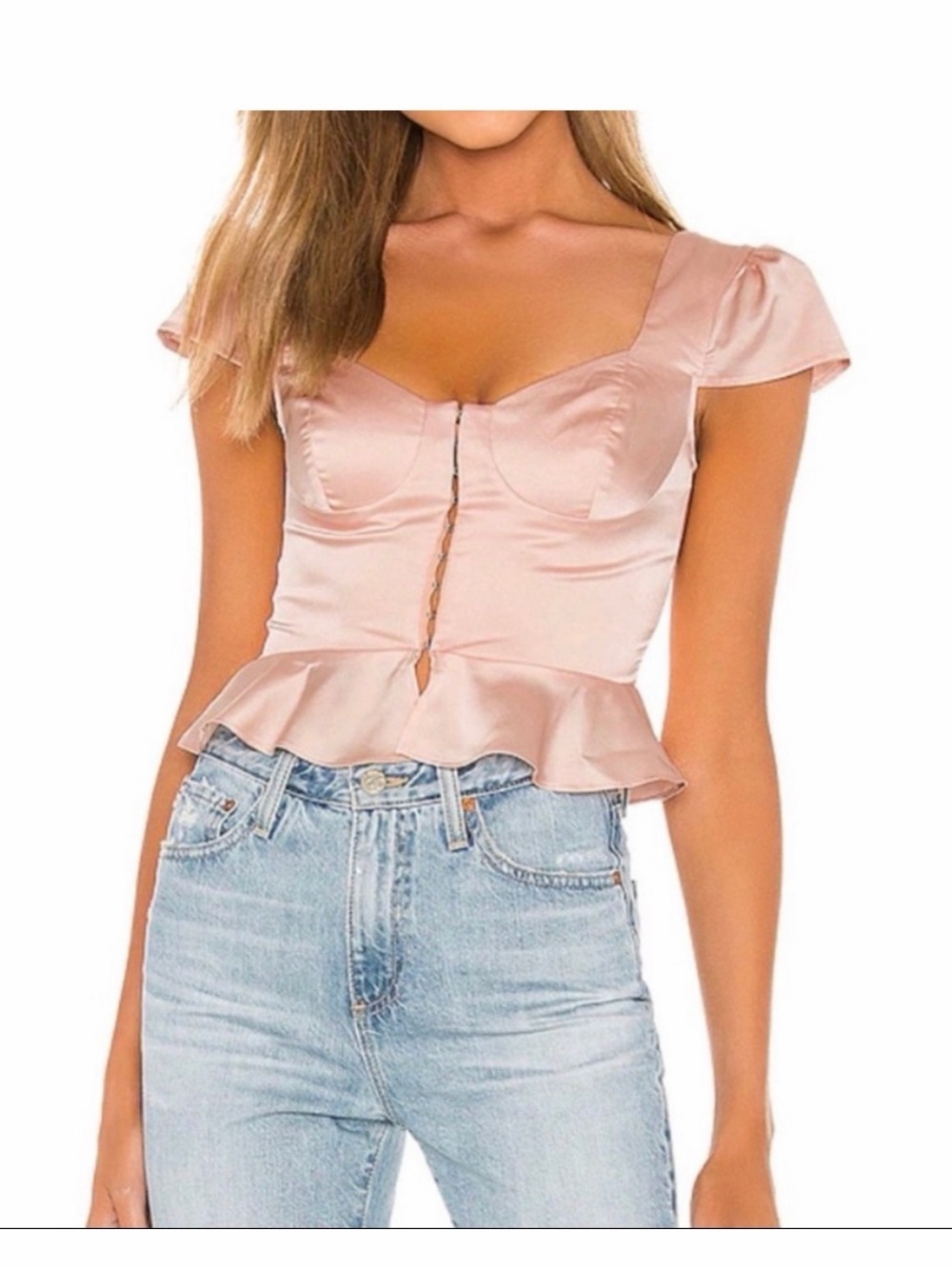 Superdown Emmie Hook & Eye Satin Peplum Top